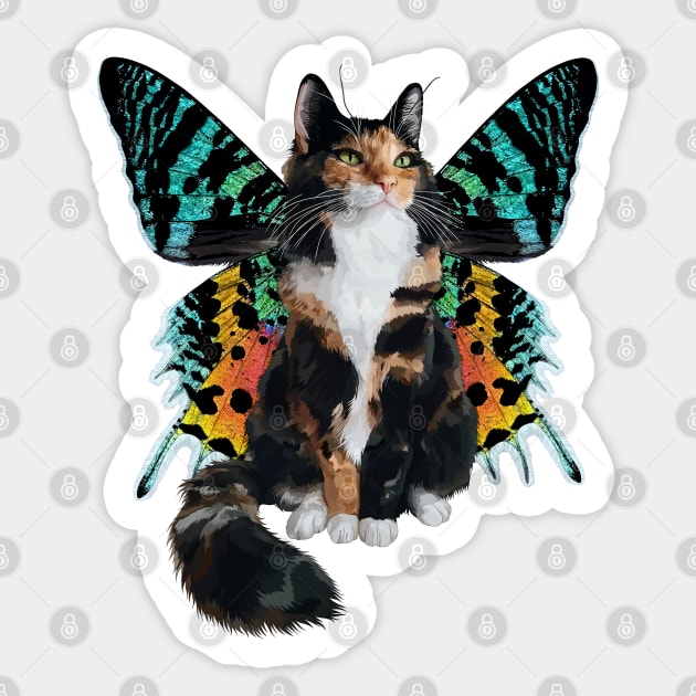 Longhair Calico Sunset Moth Flitter Kitty Sticker by CarleahUnique
